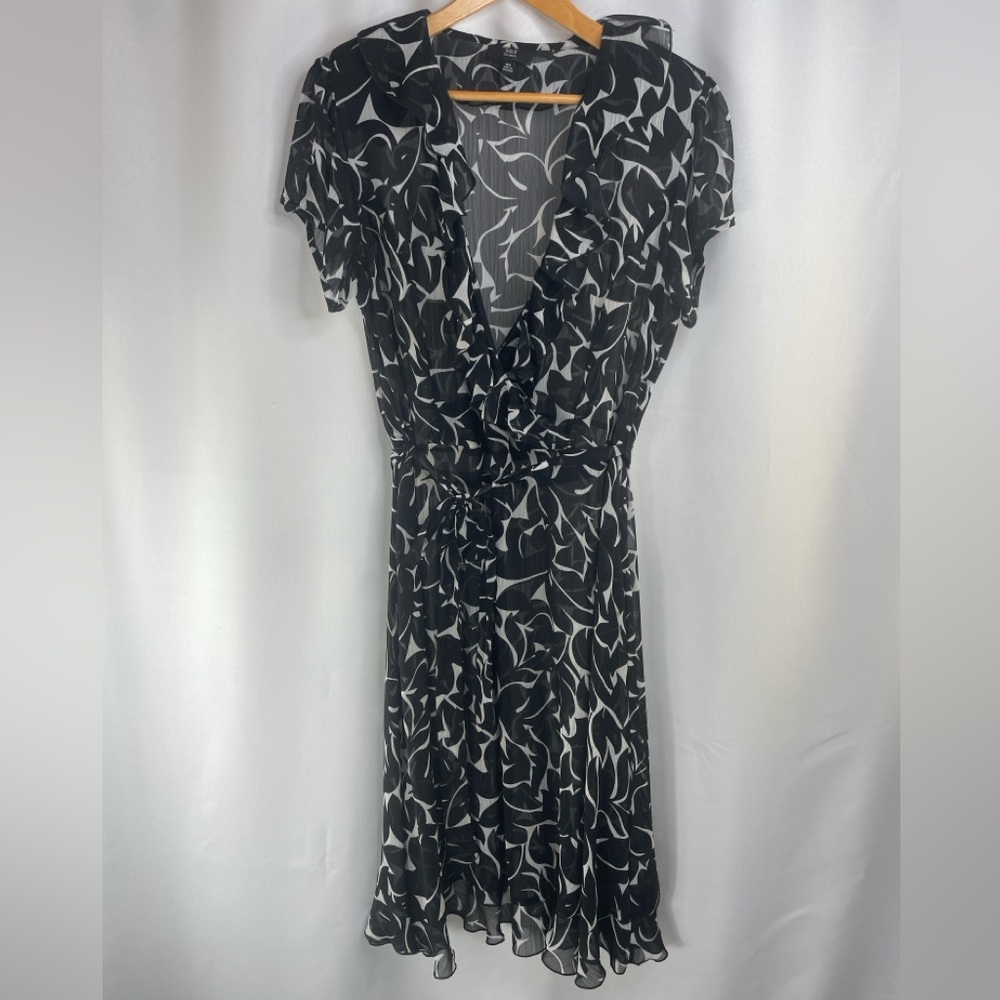 JBS Woman 16W Black sheer ruffle v-neck maxi dress